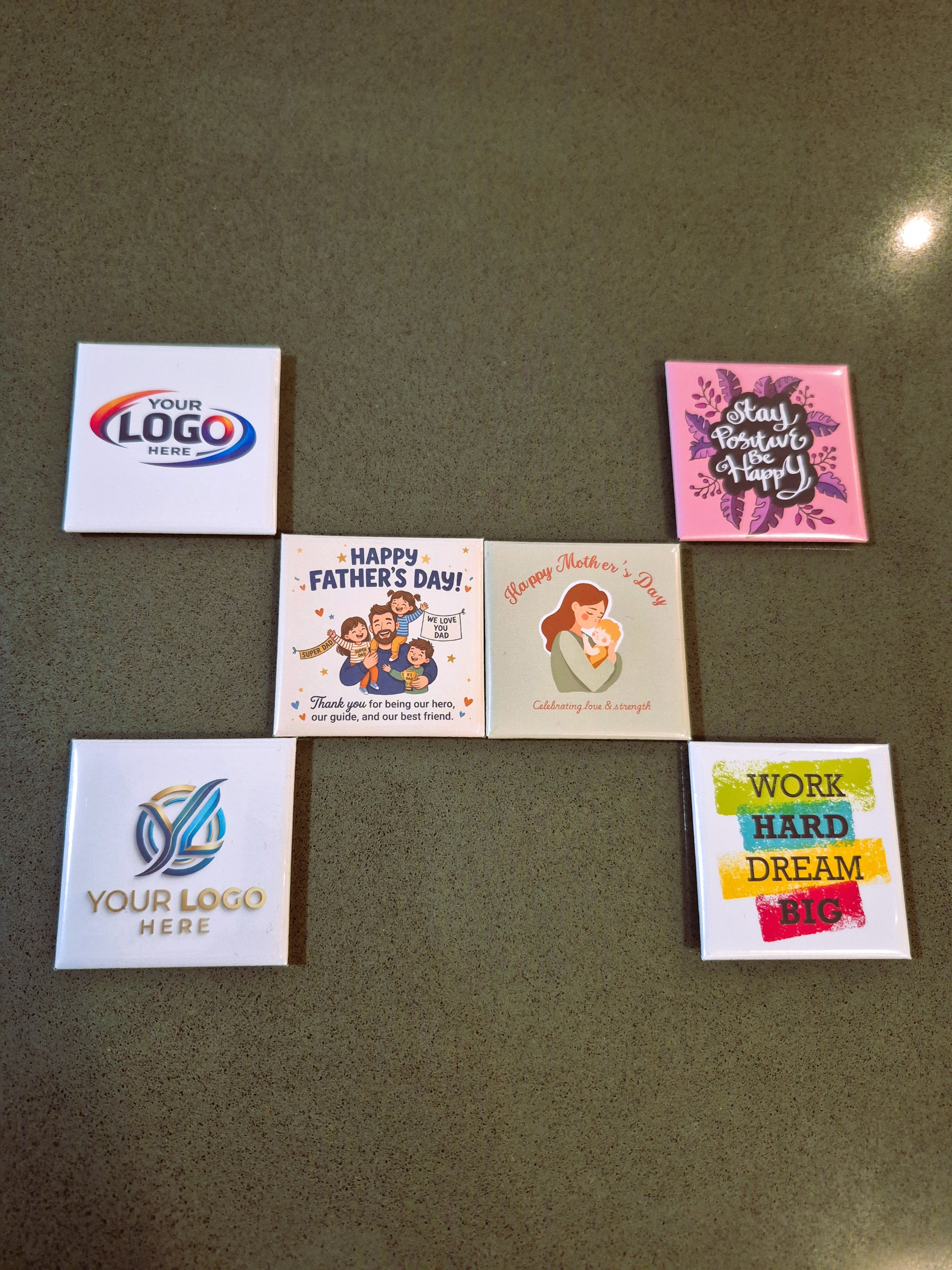 2 x2 inch custom photo magnet of your team logo or inspiring quotations (set of 5)